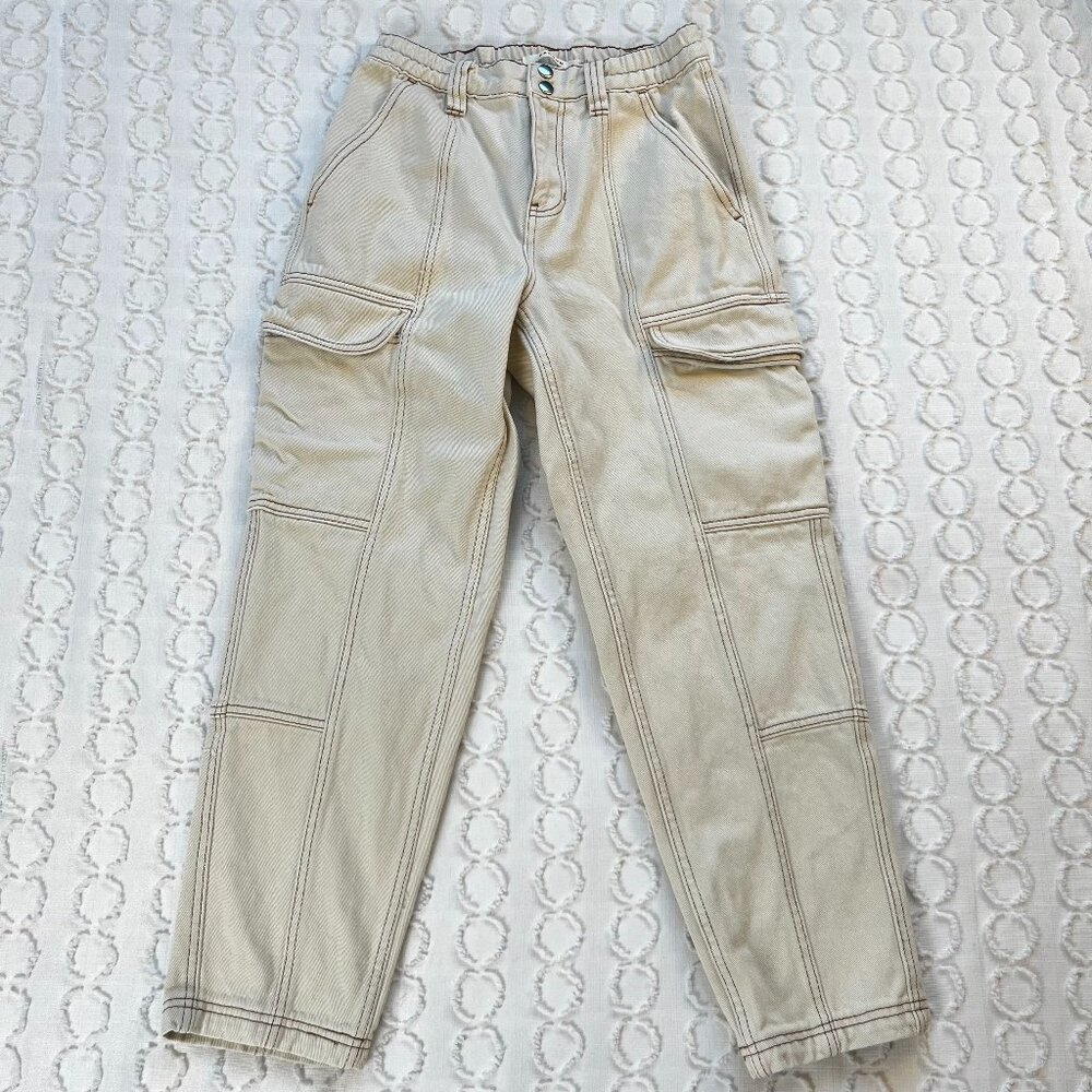 PacSun Elastic Waist Cargo Pants Women's Small Cream Casual Utility Streetwear